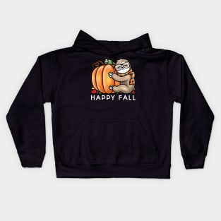 Happy Fall Cute Sloth Glasses Scarf Hugging A Pumpkin Kids Hoodie